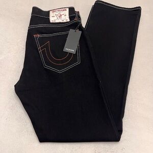 True Religion Men's Jean Size 32 Black Denim Ricky Relaxed Straight MSRP $159.00